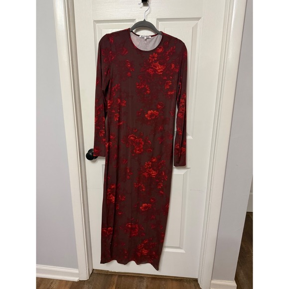 Reformation Tommie Burgundy Floral Long Sleeve Maxi Dress XL Red Crew Neck - Picture 2 of 7